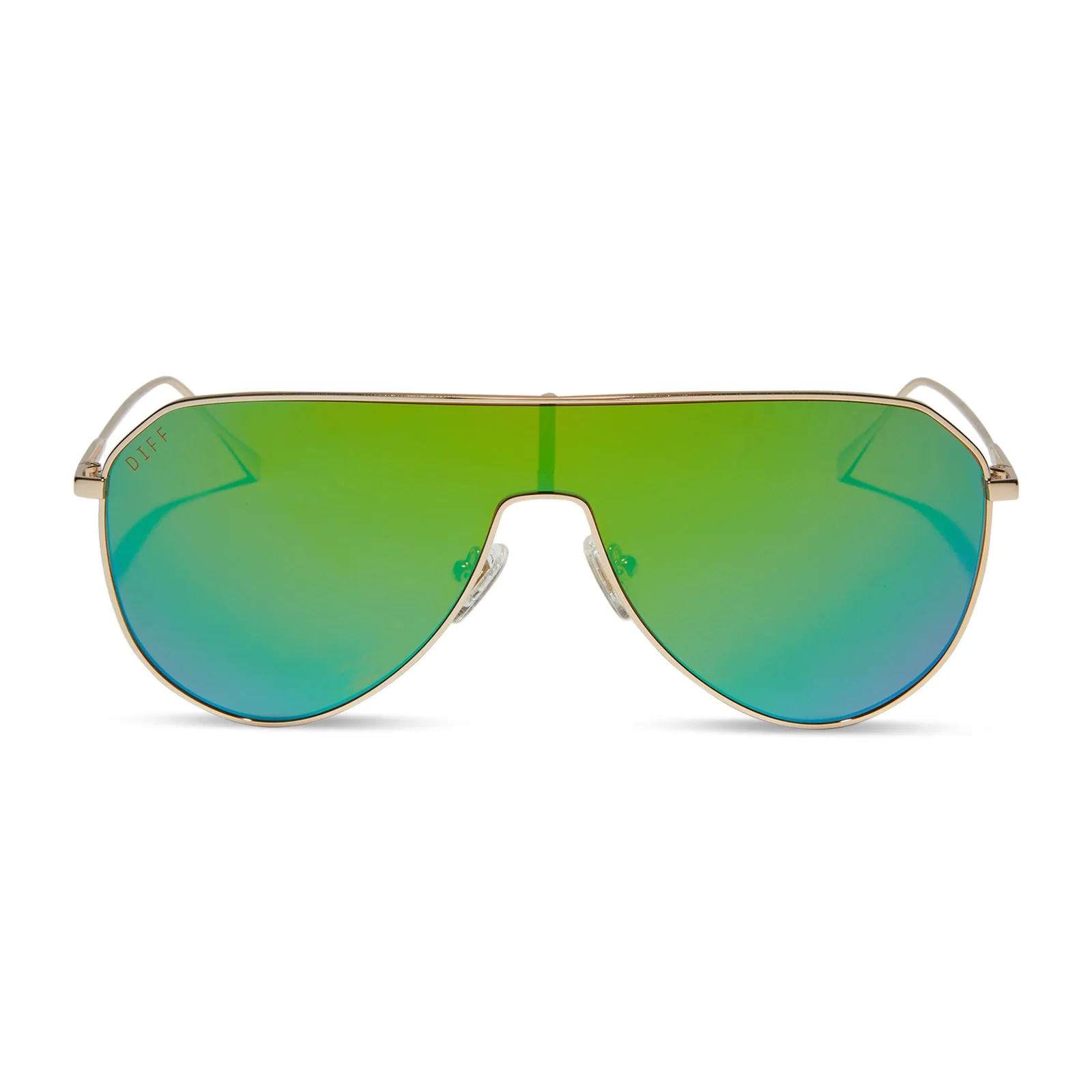 DASH SHIELD - GOLD + GREEN MIRROR SUNGLASSES sold by Diff Eyewear