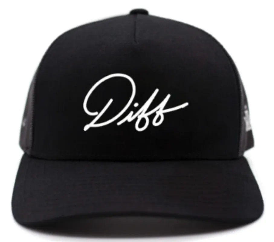 DIFF Trucker Hat Black + White Cursive sold by Diff Eyewear