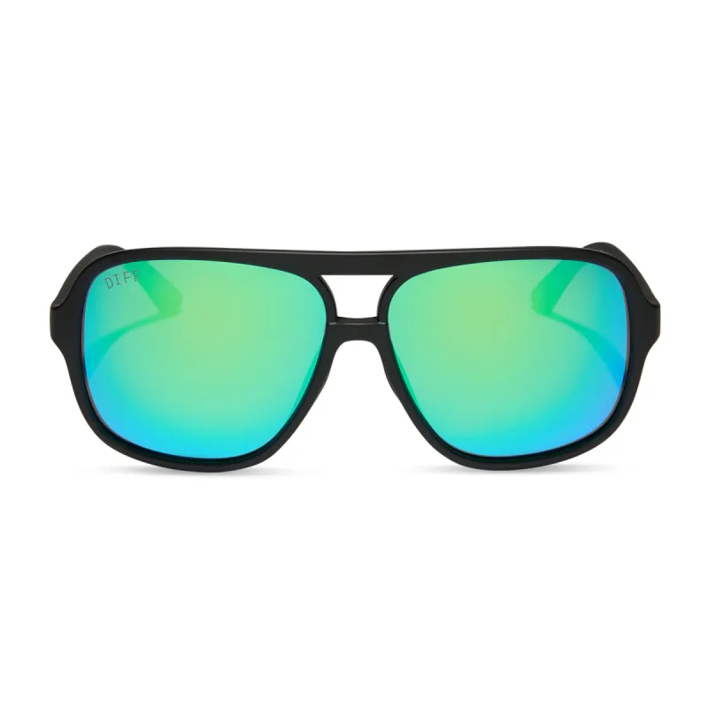 HANGTIME - MATTE BLACK + GREEN MIRROR + POLARIZED SUNGLASSES sold by Diff Eyewear