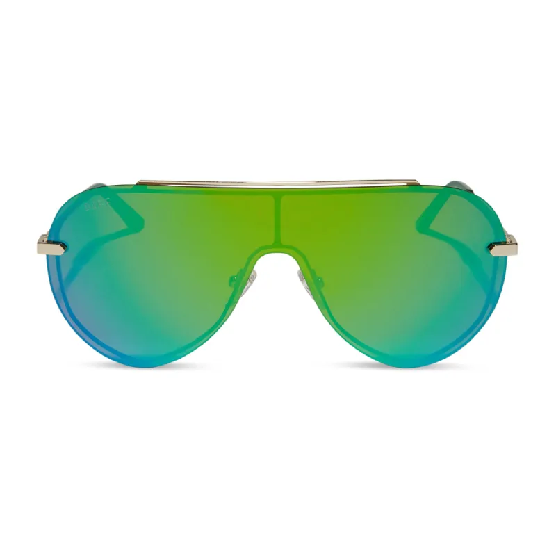 IMANI - GOLD + GREEN MIRROR SUNGLASSES sold by Diff Eyewear