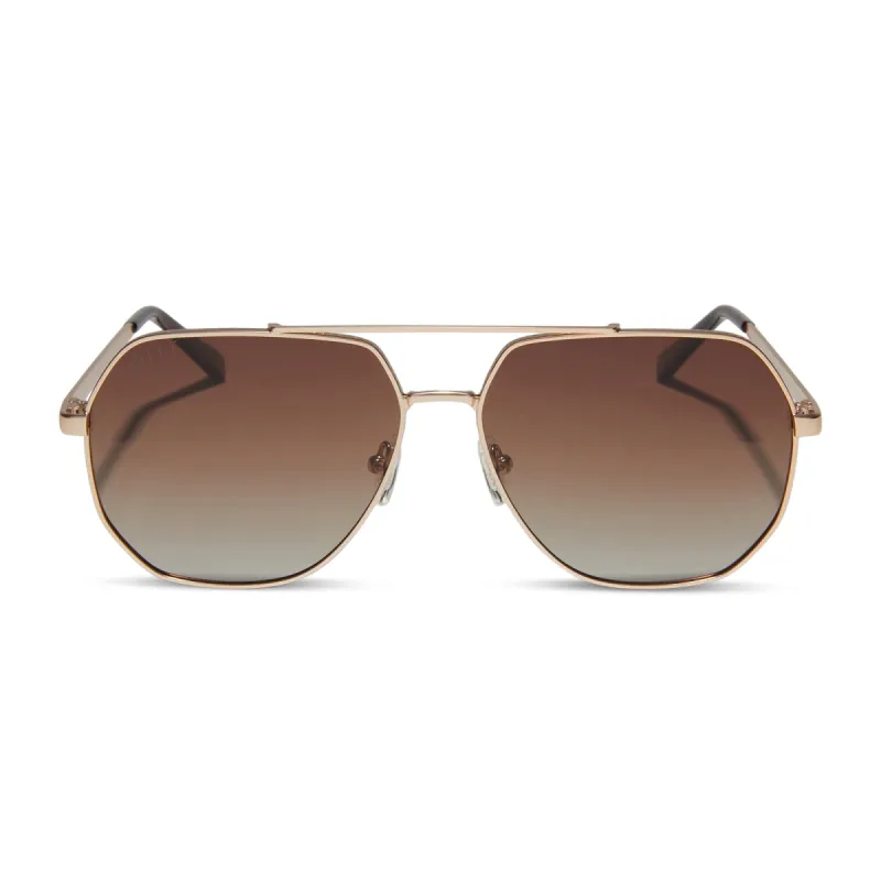 BEVERLIN - HENDRIX + MATTE GOLD + BROWN GRADIENT POLARIZED SUNGLASSES made by Diff Eyewear