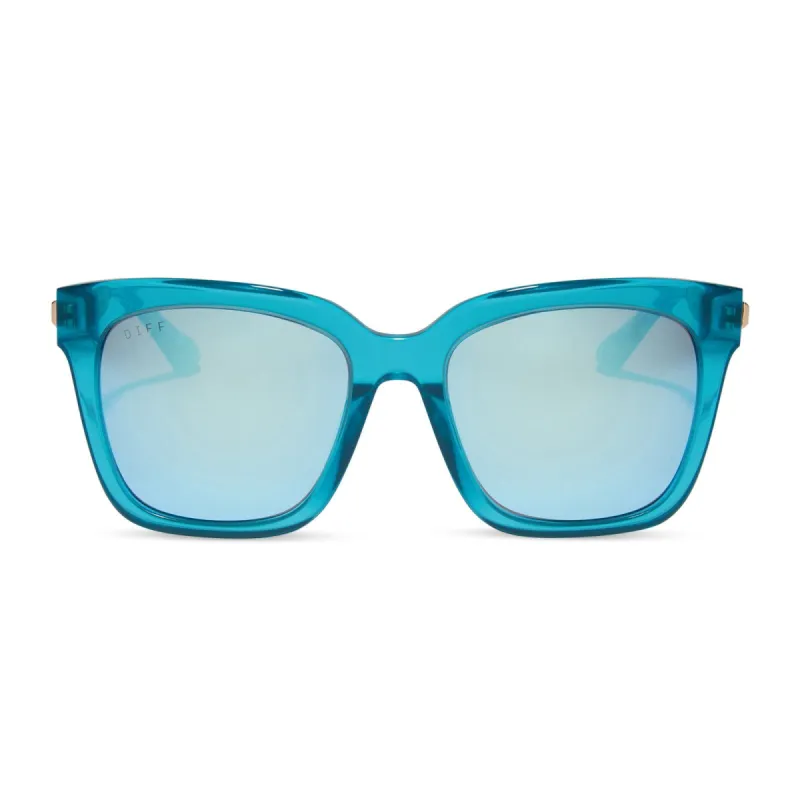 BELLA - TURQUOISE ICE CRYSTAL + TEAL MIRROR SUNGLASSES sold by Diff Eyewear