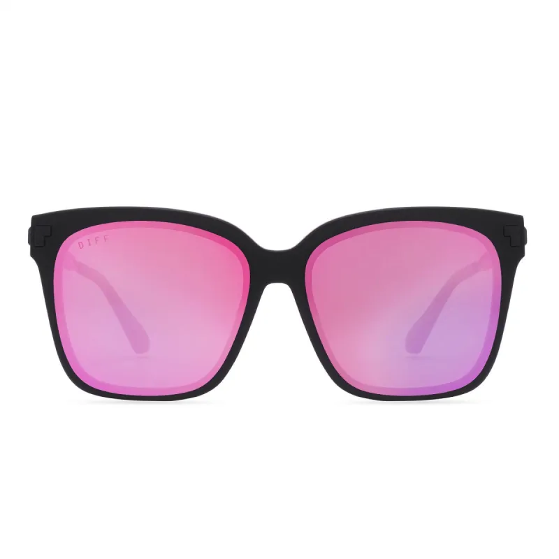 BELLA IV - MATTE BLACK + PINK MIRROR SUNGLASSES sold by Diff Eyewear