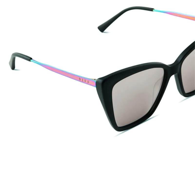 BECKY II - MATTE BLACK OIL SLICK + GREY MIRROR SUNGLASSES sold by Diff Eyewear