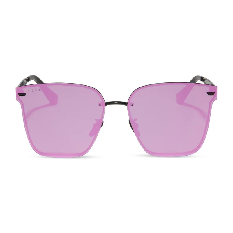 BELLA V - MATTE BLACK + PINK MIRROR SUNGLASSES sold by Diff Eyewear