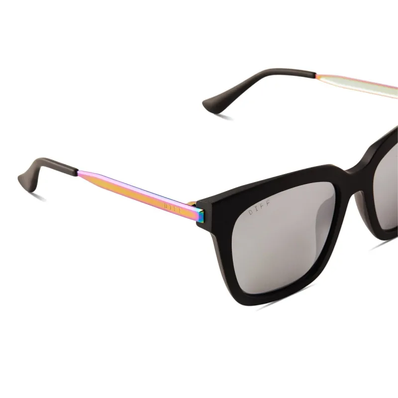 BELLA - MATTE BLACK OIL SLICK + GREY MIRROR POLARIZED SUNGLASSES sold by Diff Eyewear