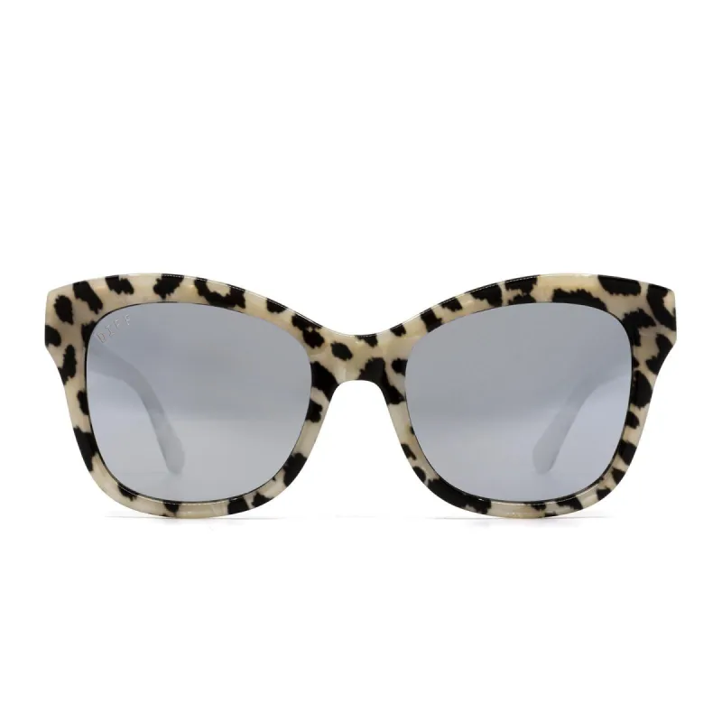 SKYLAR - CLEAR LEOPARD + GREY MIRROR SUNGLASSES sold by Diff Eyewear