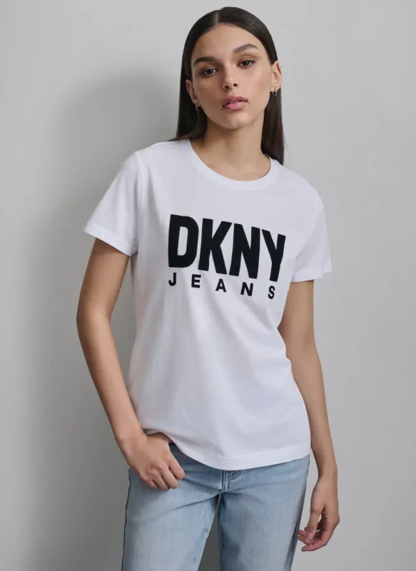 FLOCKED LOGO CREW NECK TEE sold by DKNY