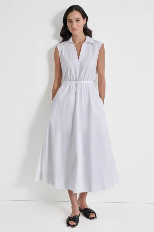 CUTOUT PINSTRIPED MIDI SHIRT DRESS sold by DKNY