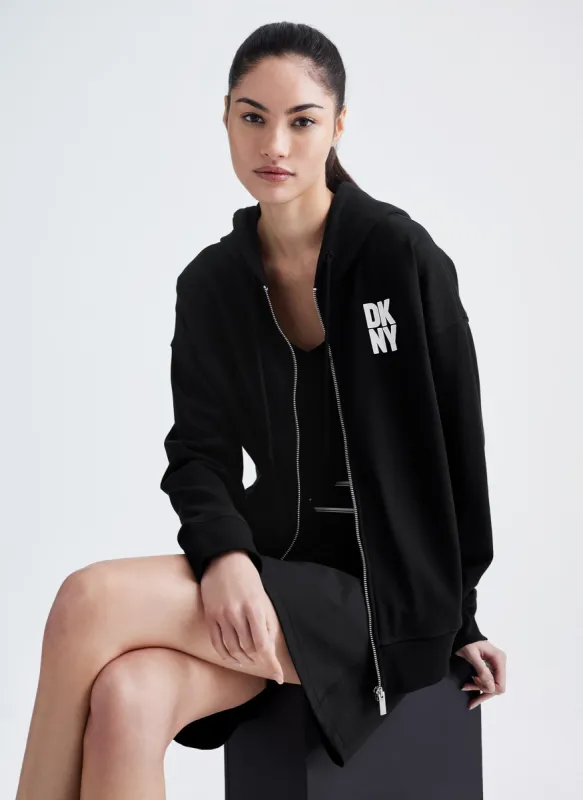 PUFF LOGO FULL ZIP HOODIE WITH POCKETS sold by DKNY