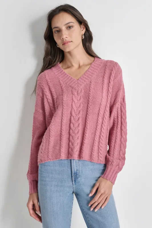 CABLE KNIT V-NECK SWEATER made by DKNY