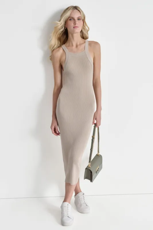SQUARE NECK RIB MIDI DRESS made by DKNY