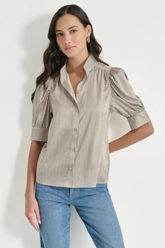 PUFF SLEEVE COLLARLESS SHIRT sold by DKNY