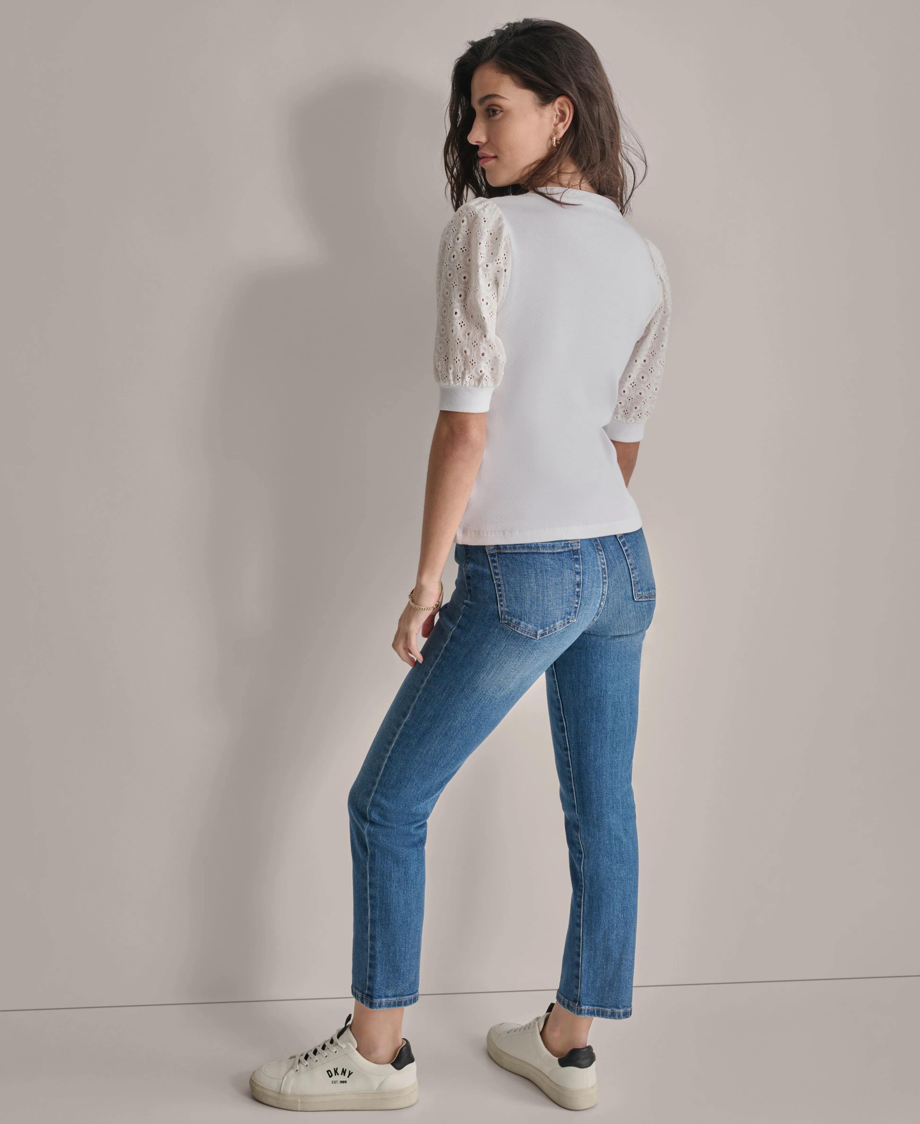 PUFF SLEEVE EYELET HENLEY TOP sold by DKNY product image thumbnail 2