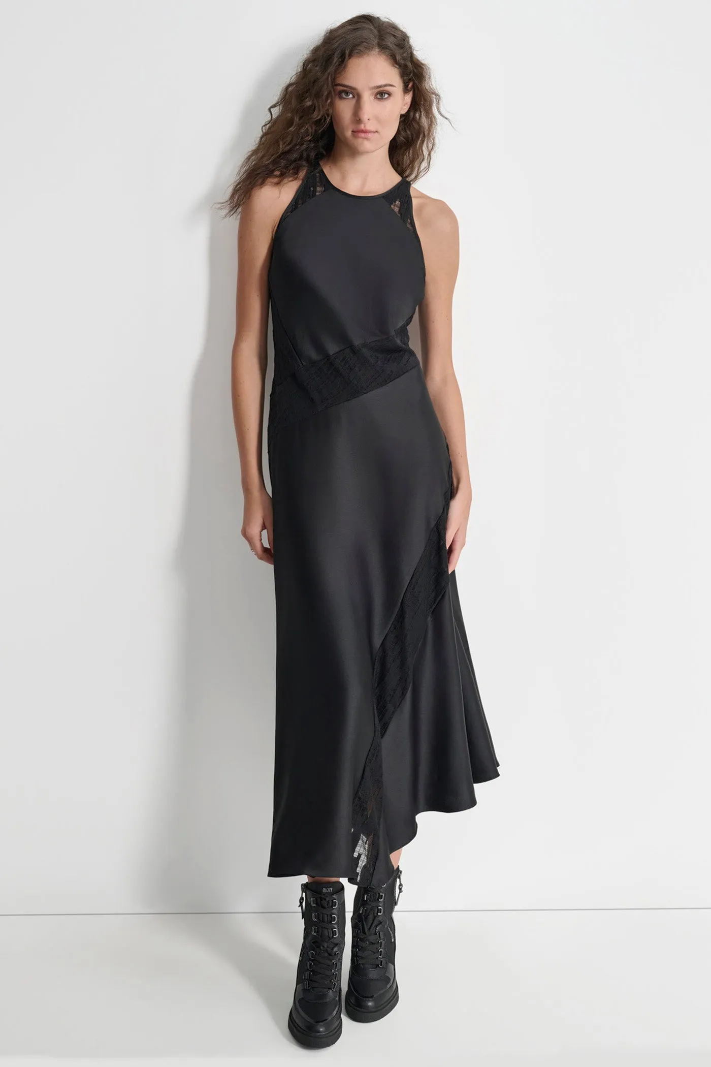 SATIN MIX LACE DRESS sold by DKNY