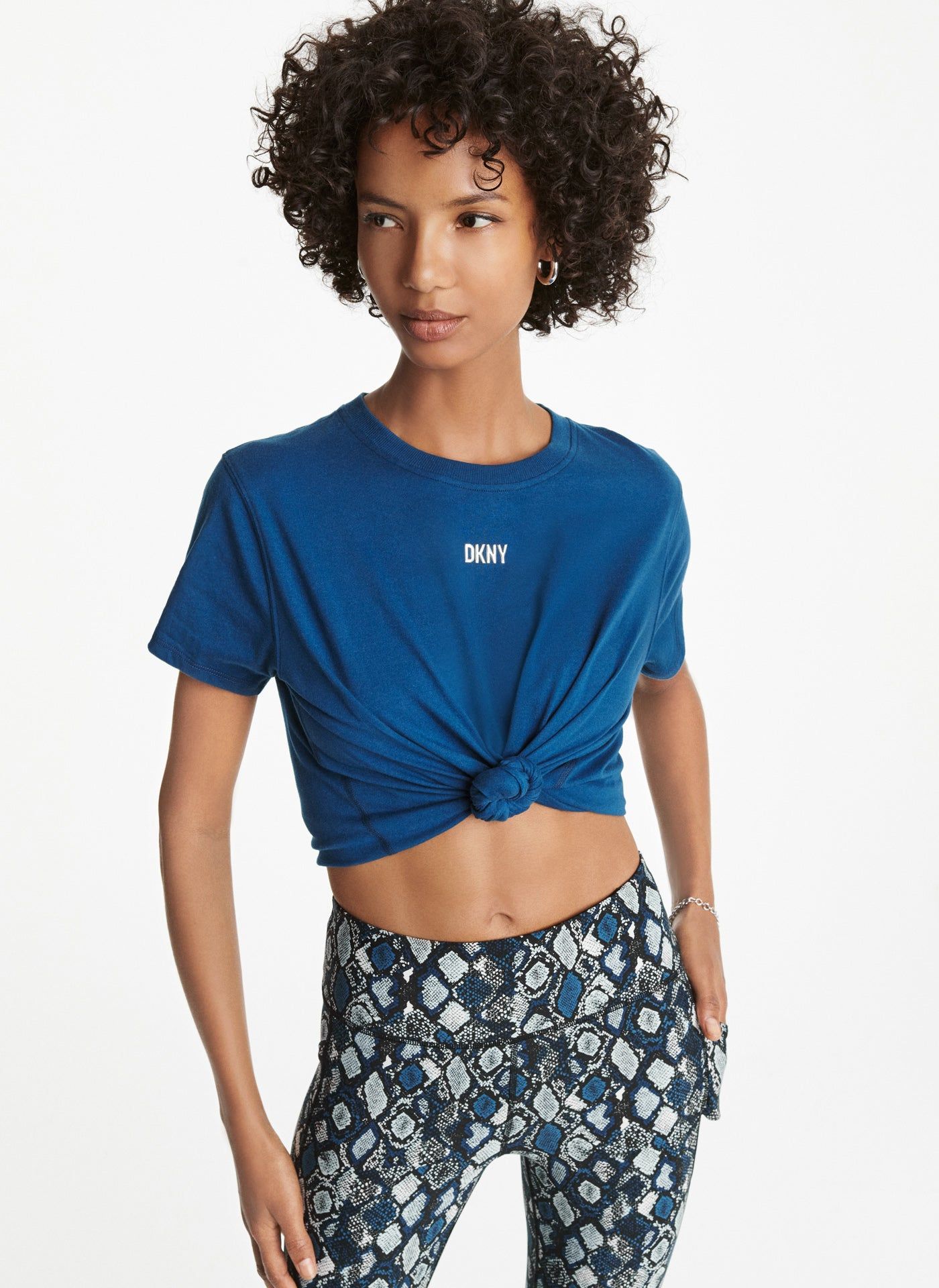 METALLIC BUBBLE LOGO KNOT FRONT TEE sold by DKNY