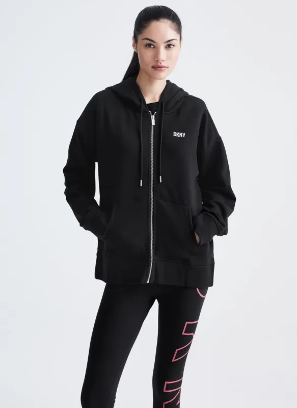 METALLIC BUBBLE LOGO FULL ZIP HOODIE sold by DKNY