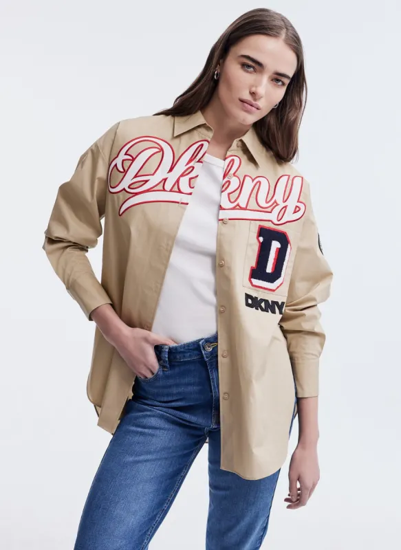 PATCH AND EMBROIDERY OVERSIZED SHIRT sold by DKNY