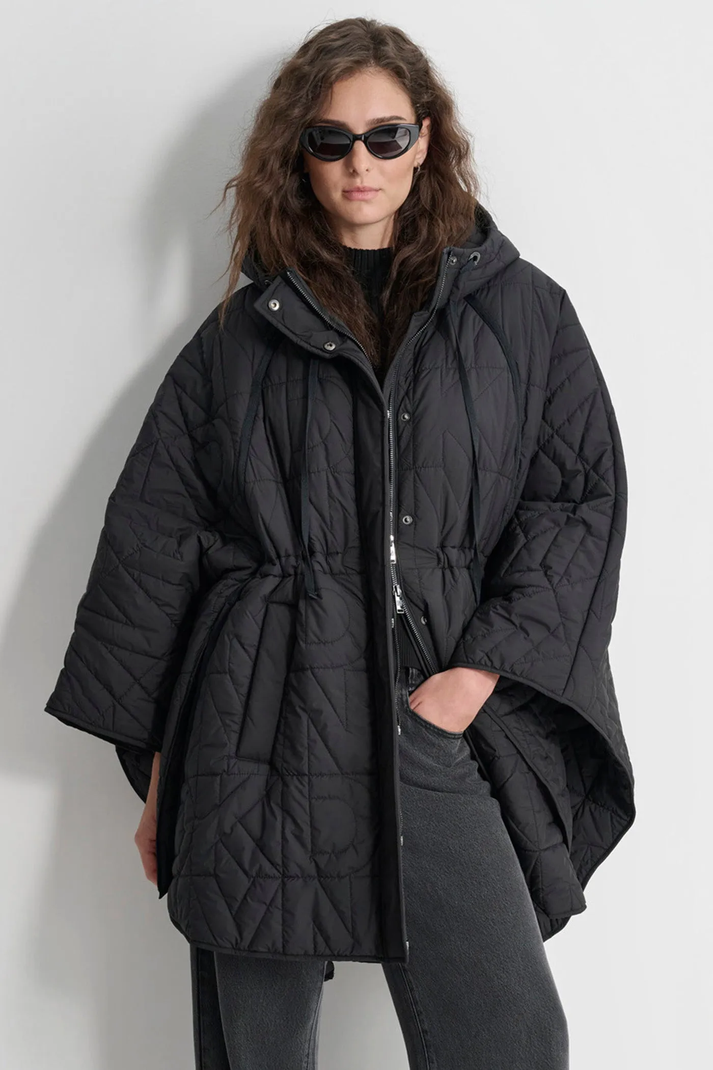 QUILTED LOGO OVERSIZED COAT sold by DKNY