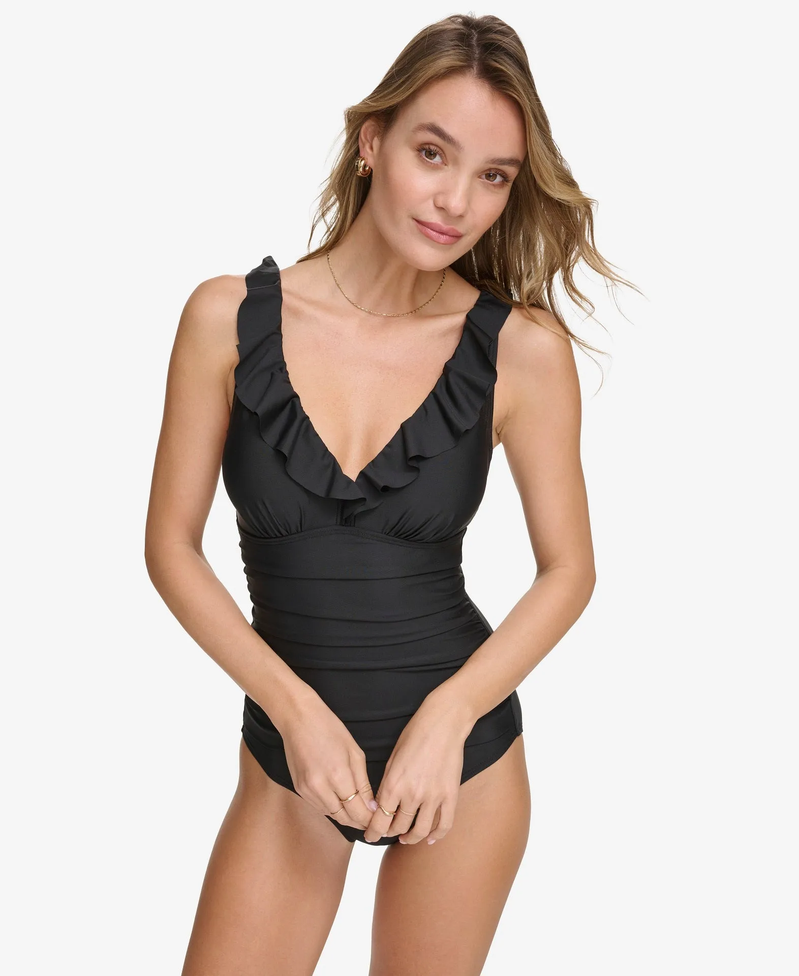 ONE PIECE RUFFLE PLUNGE sold by DKNY product image thumbnail 2