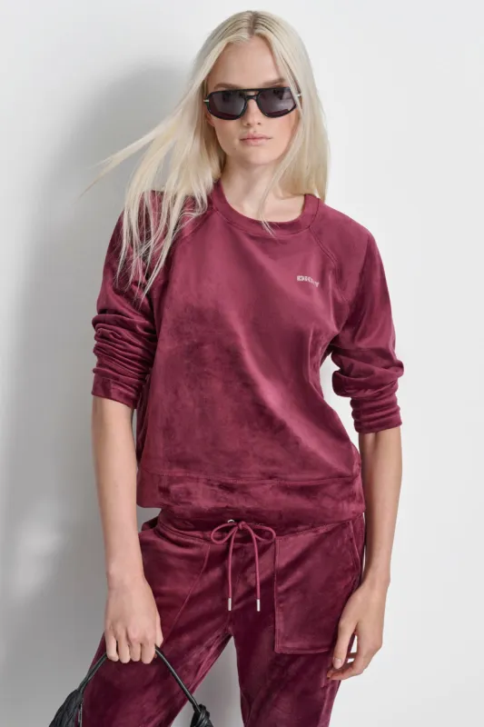 PLATINUM VELOUR RHINESTONE LOGO PULLOVER sold by DKNY