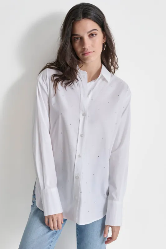 RHINESTONE BUTTON FRONT SHIRT sold by DKNY