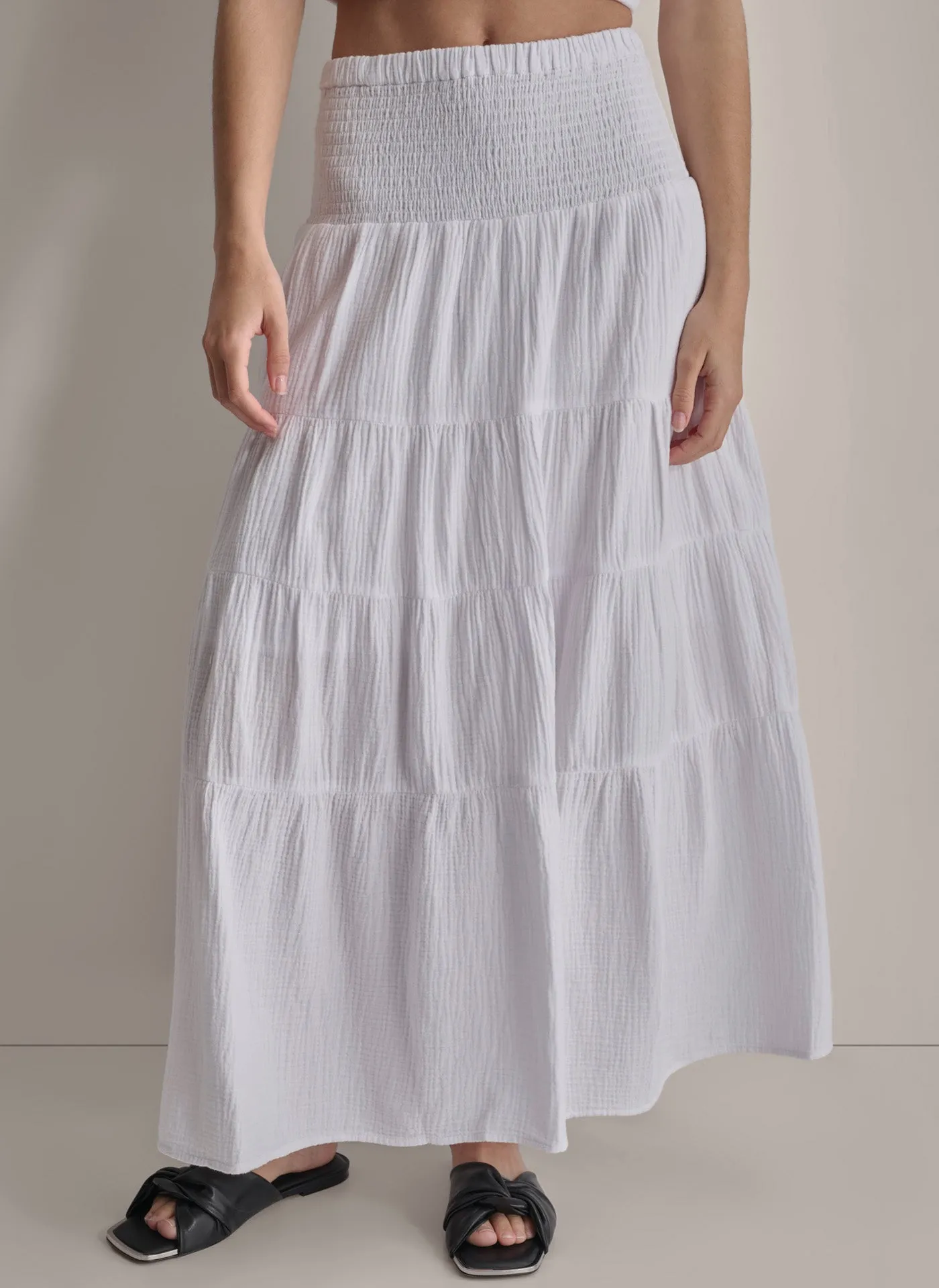 SMOCKED WAIST MIDI SKIRT sold by DKNY
