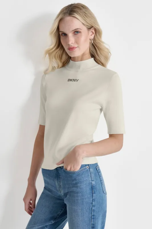 MOCK NECK LOGO SWEATER sold by DKNY