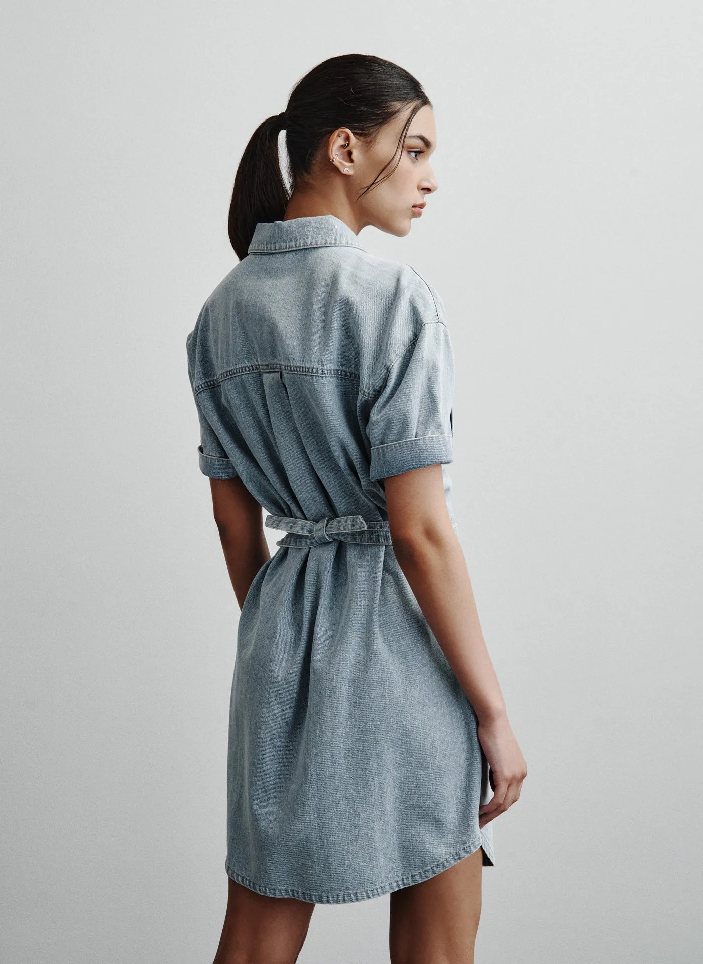 BELTED SHIRT LIGHTWEIGHT DENIM UTILITY DRESS sold by DKNY product image thumbnail 2