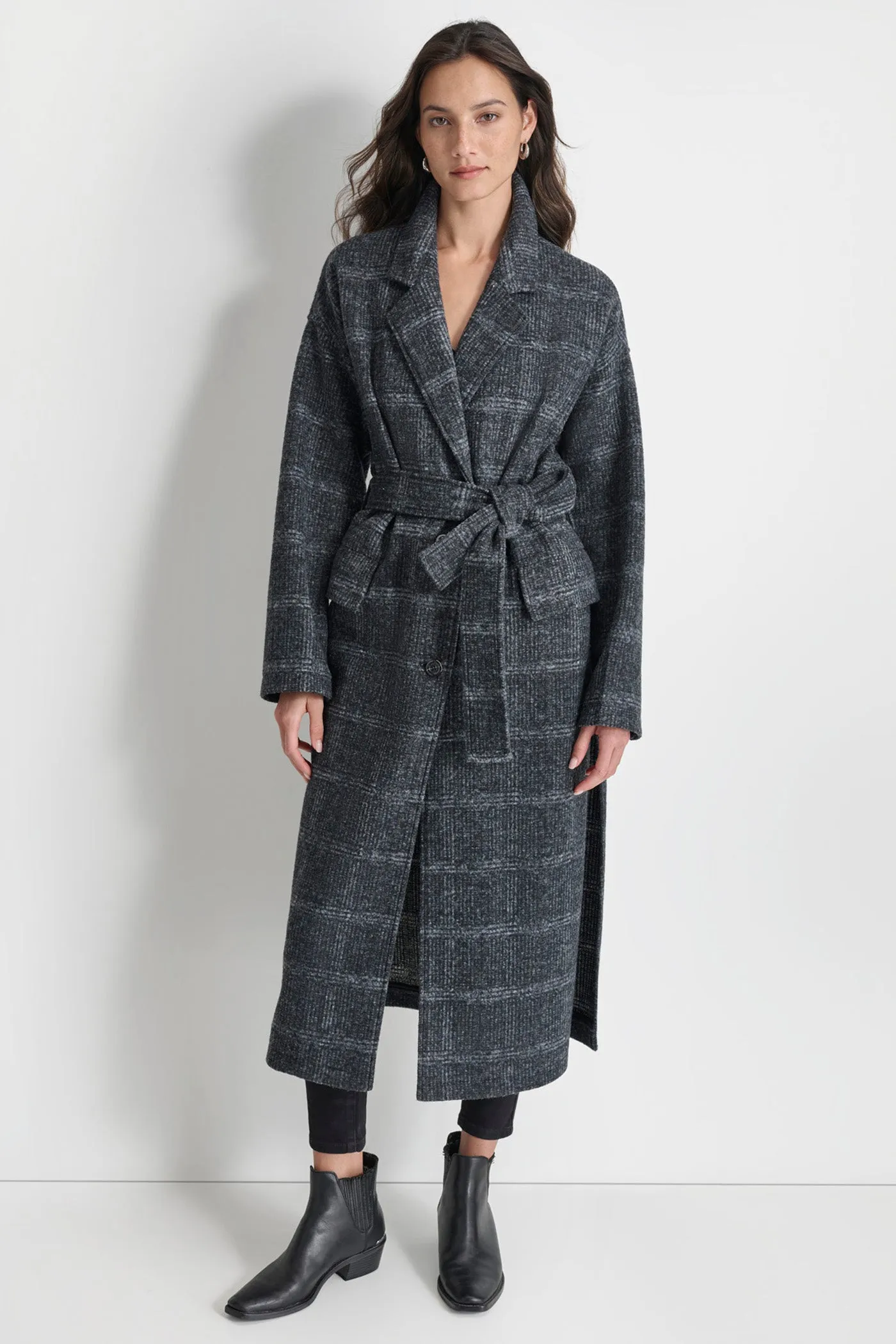 BELTED WOOL ROBE COAT sold by DKNY