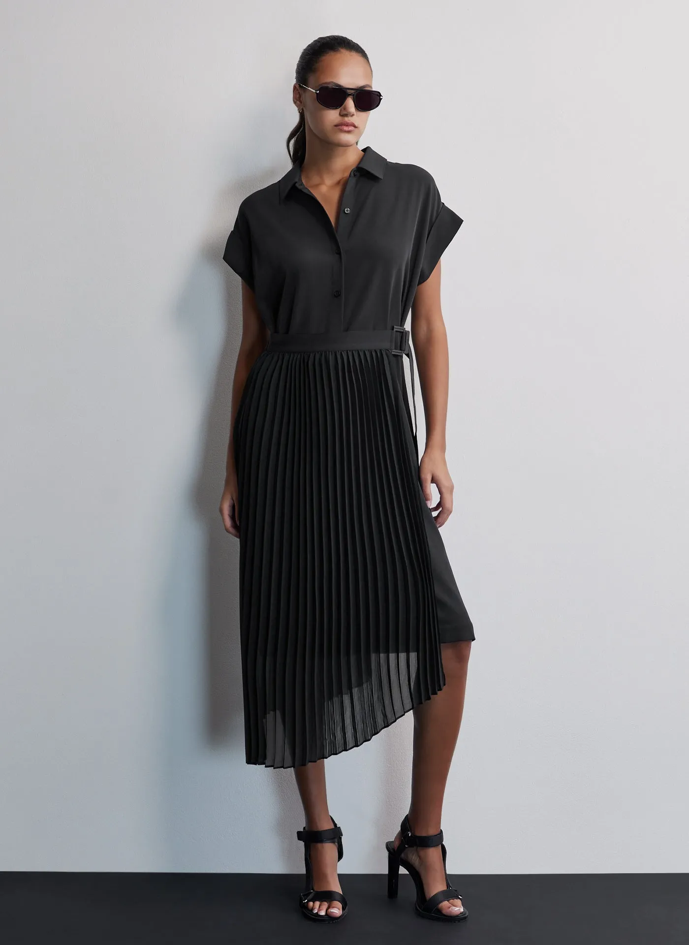 MIXED PLEATED CHIFFON DRESS sold by DKNY