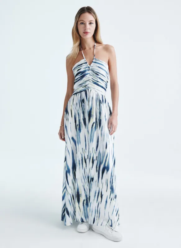 PRINTED RUCHED HALTER MAXI sold by DKNY