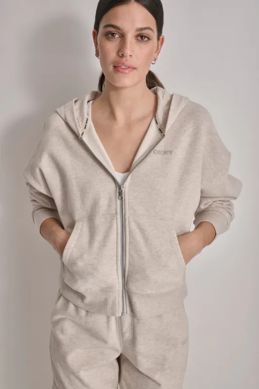 MIXED RHINESTONE STUD LOGO FULL ZIP HOODIE sold by DKNY