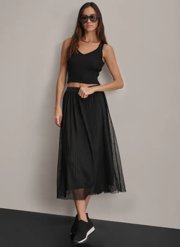 LOGO WAIST BAND TIERED MESH SKIRT sold by DKNY