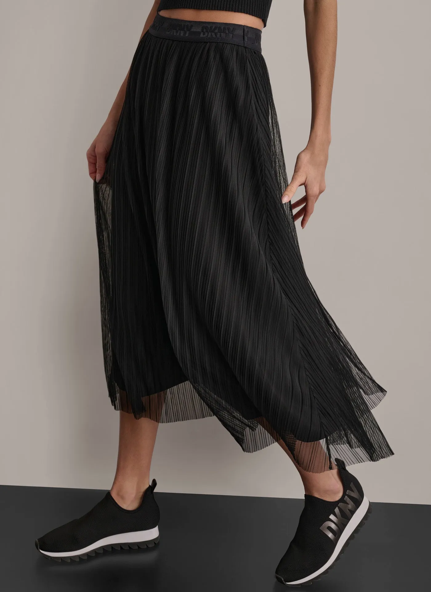 LOGO WAIST BAND TIERED MESH SKIRT sold by DKNY product image thumbnail 3