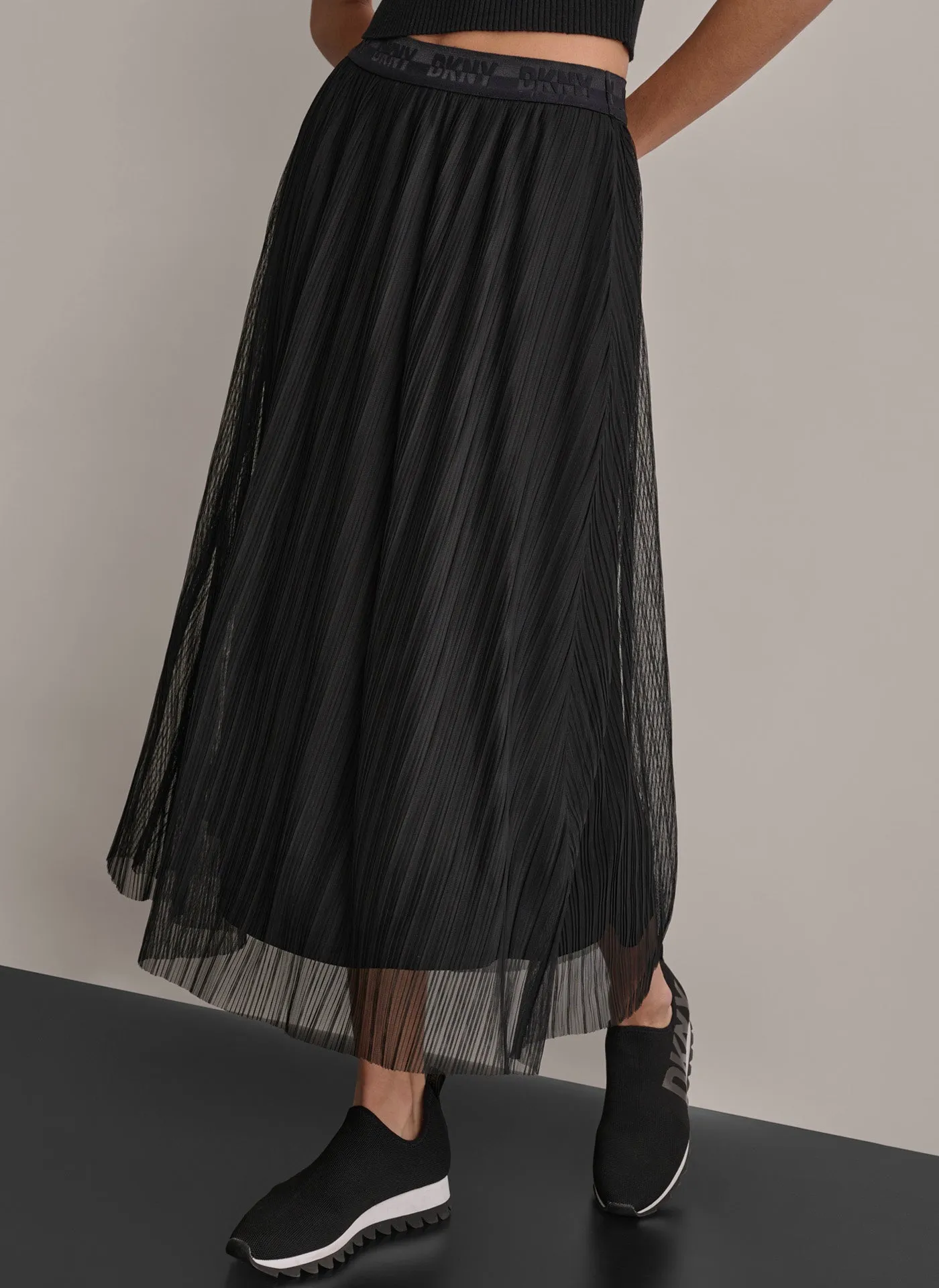 LOGO WAIST BAND TIERED MESH SKIRT sold by DKNY product image thumbnail 4