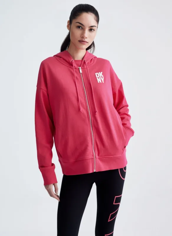 PUFF LOGO FULL ZIP HOODIE WITH POCKETS sold by DKNY