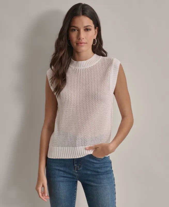 OPEN STITCH POINTELLE VEST sold by DKNY