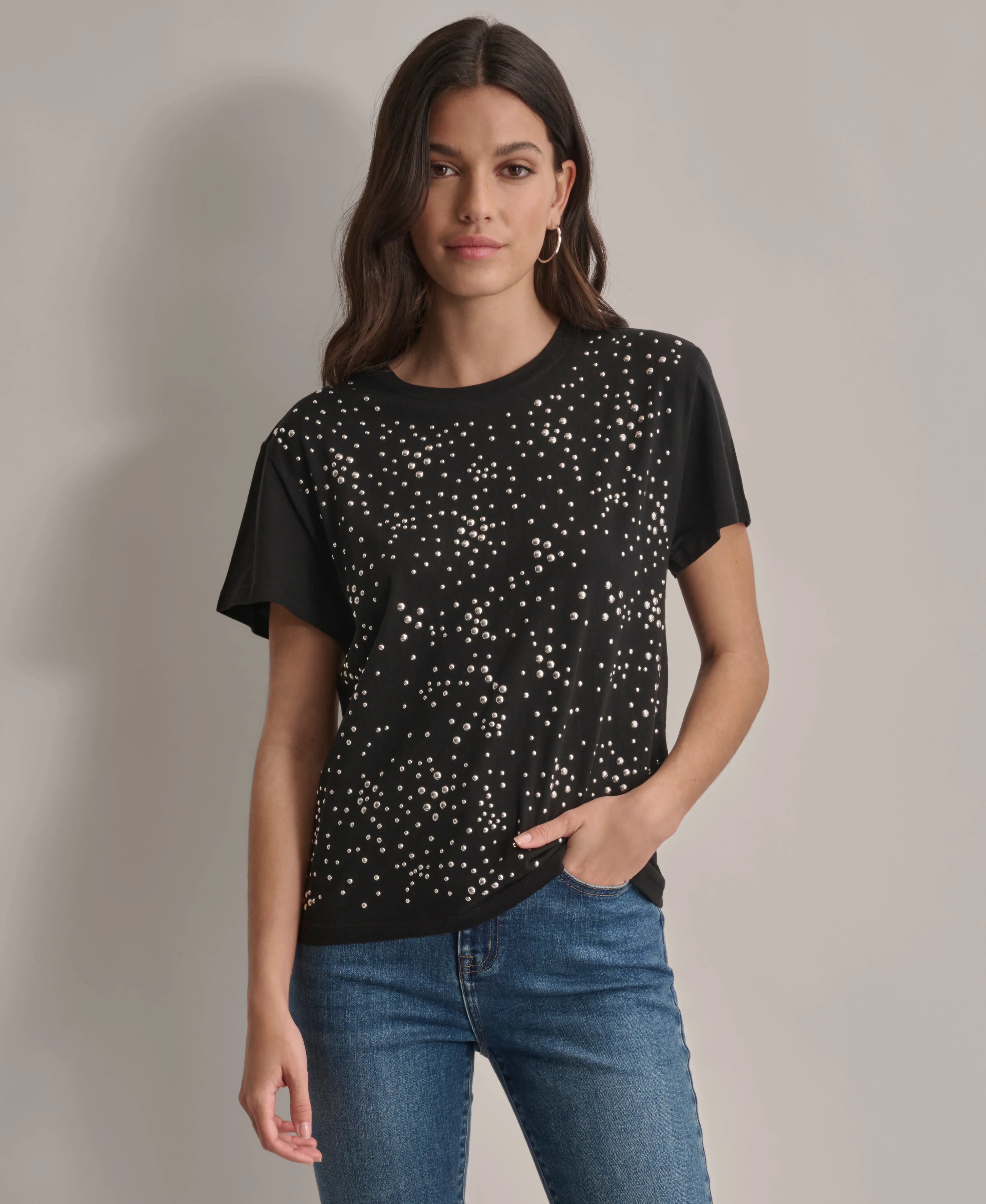 SCATTERED DOME STUDS BOXY TEE sold by DKNY
