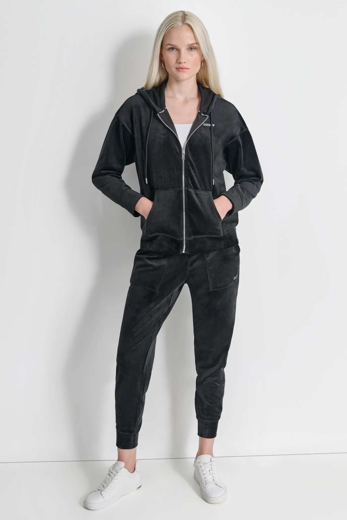 PLATINUM VELOUR RHINESTONE LOGO FULL ZIP HOODIE sold by DKNY product image thumbnail 3