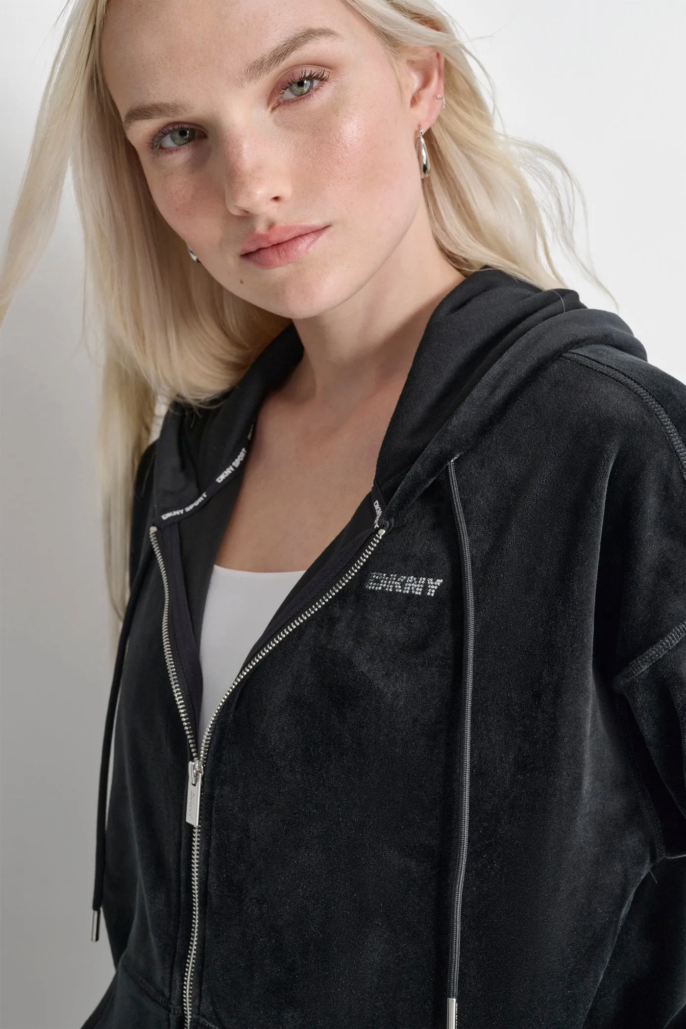 PLATINUM VELOUR RHINESTONE LOGO FULL ZIP HOODIE sold by DKNY product image thumbnail 5