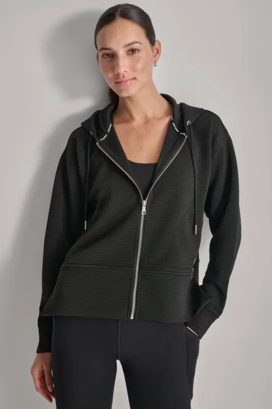 OTTOMAN RIB ZIP DETAILED HOODIE sold by DKNY