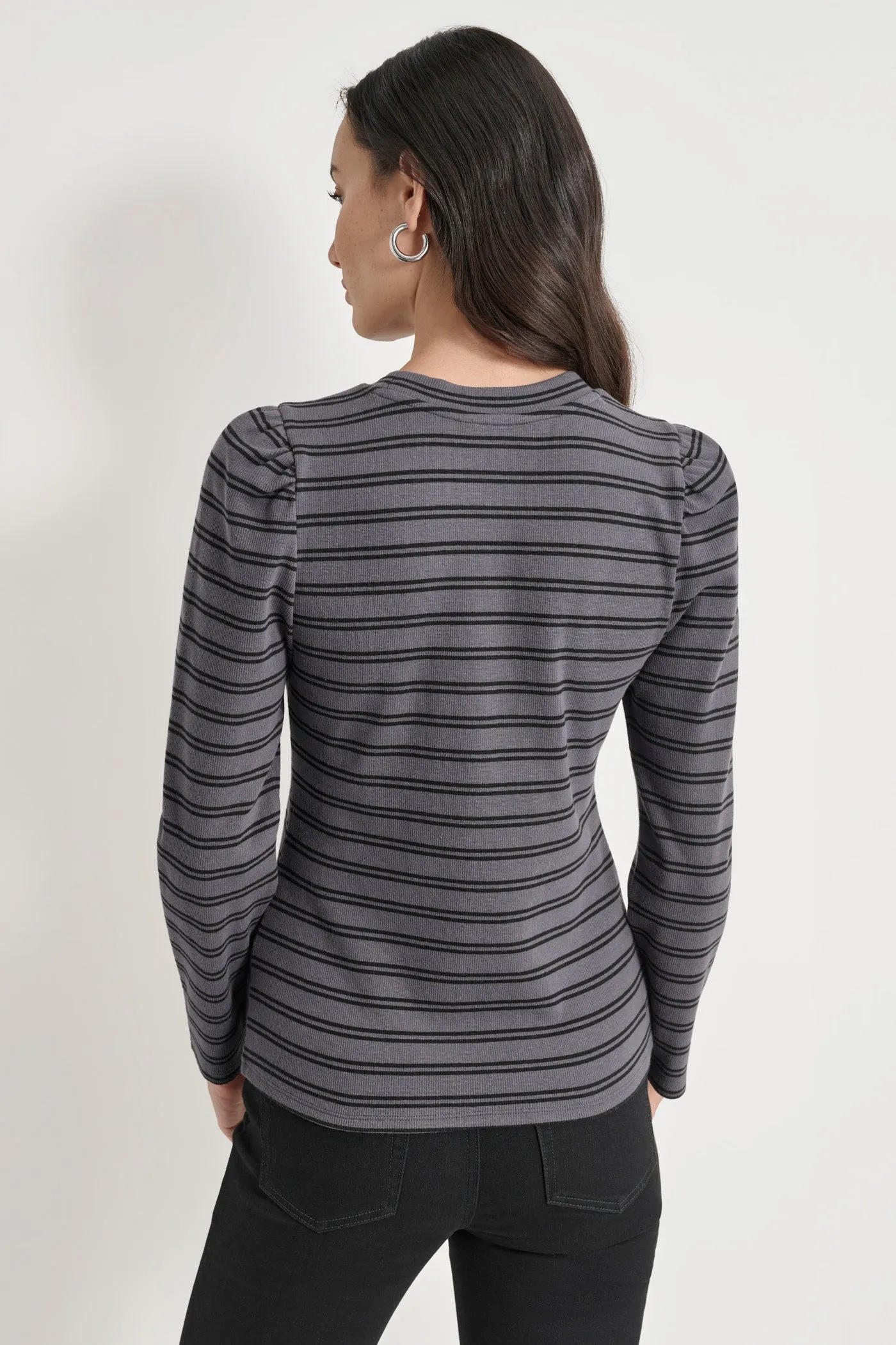 PUFF SLEEVE STRIPED CREW NECK TOP sold by DKNY product image thumbnail 2