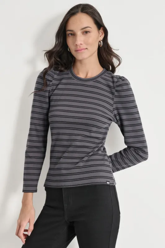 PUFF SLEEVE STRIPED CREW NECK TOP sold by DKNY