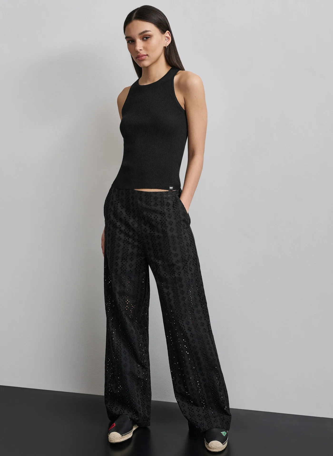 EYELET WIDE LEG TROUSER sold by DKNY