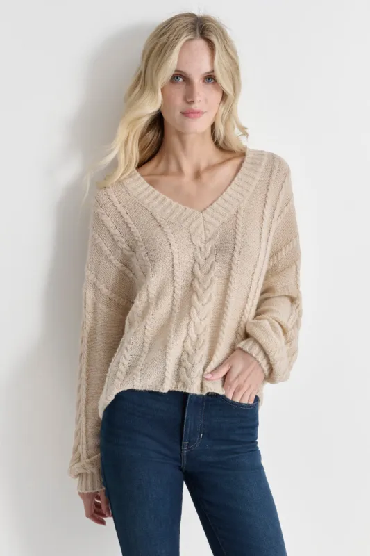 CABLE KNIT V-NECK SWEATER made by DKNY