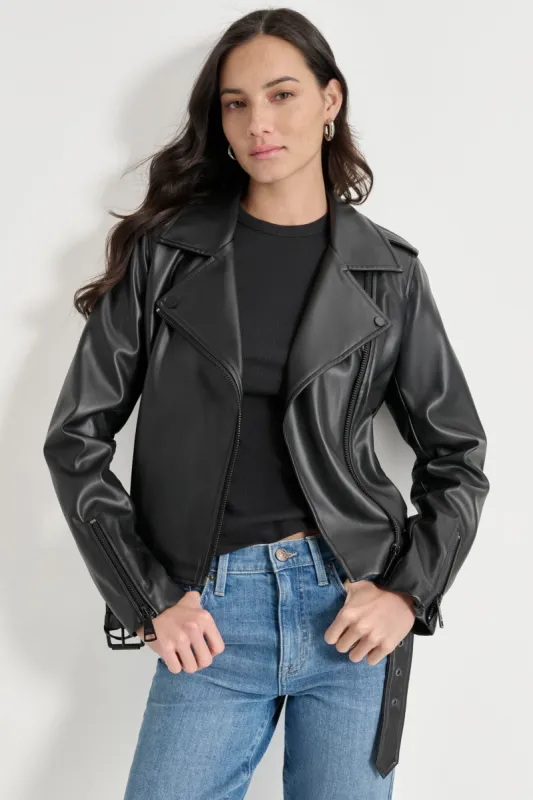 FAUX LEATHER MOTO JACKET sold by DKNY