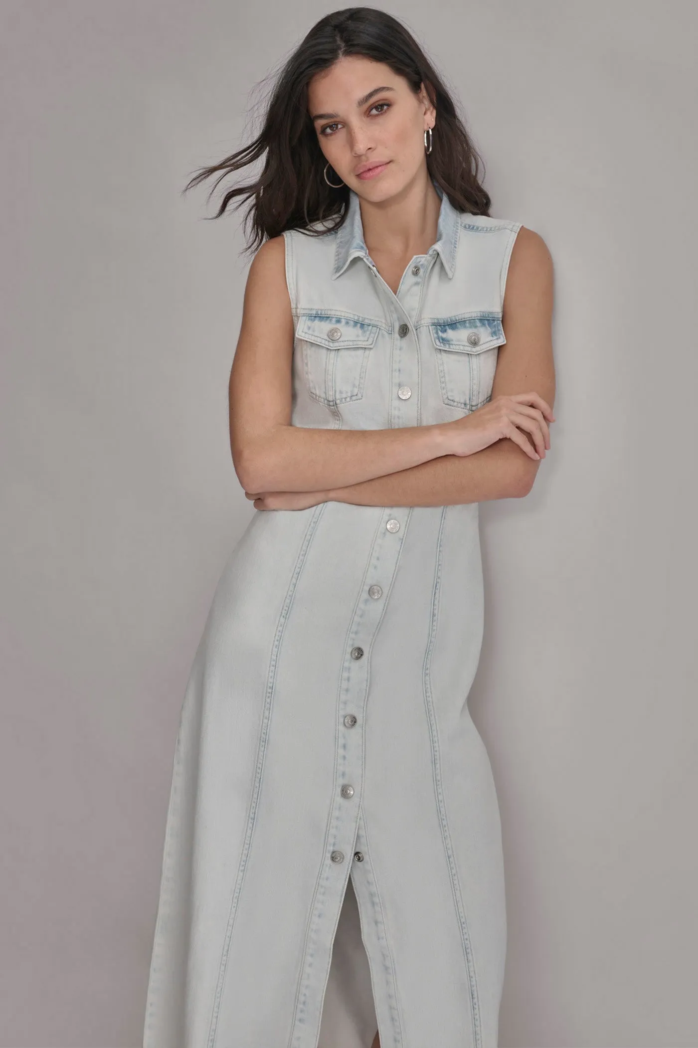 SLEEVELESS DENIM MAXI SHIRT DRESS sold by DKNY product image thumbnail 5