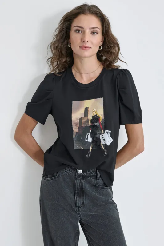PUFF SLEEVE CITY TEE sold by DKNY
