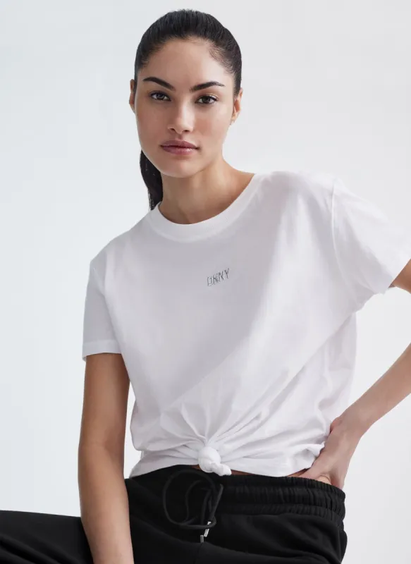 METALLIC BUBBLE LOGO KNOT FRONT TEE sold by DKNY